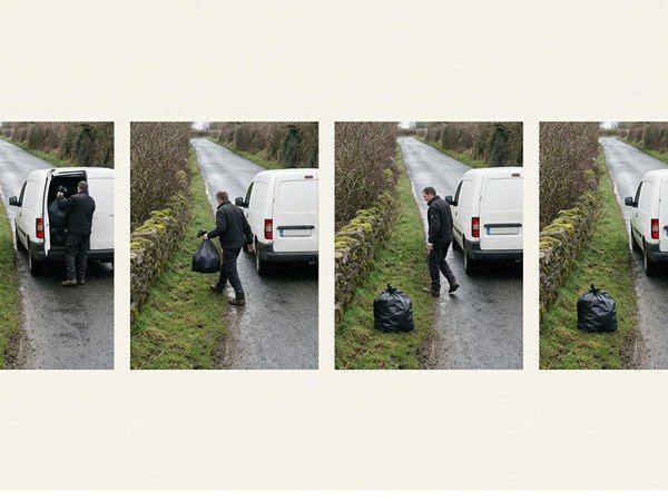 Four frames in a row with a person followed across them.